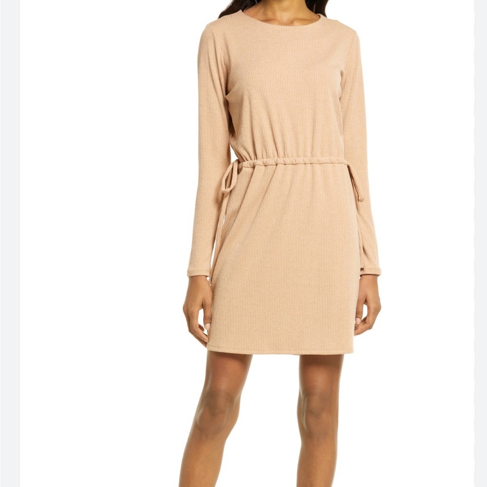 Charles Henry Tan Long Sleeve Dress